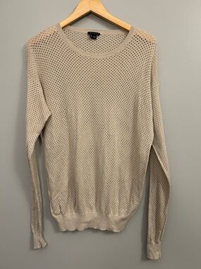 Theory Open-Knit Crewneck Sweater in Light Beige Large